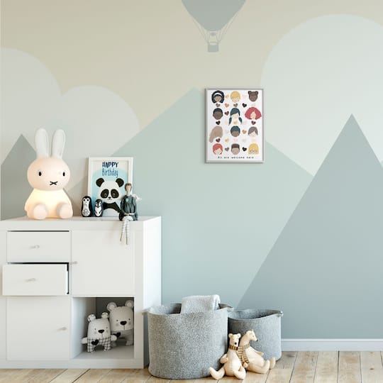 Stupell Industries All Welcome Here Child Portraits Gray Framed Wall Art